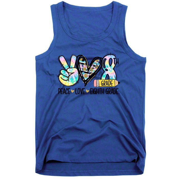 Peace Love Eighth Grade Funny Tie Dye Student Teacher Gift Tank Top