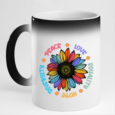 Peace Love Equality Hope Diversity Sunflower 2024 11oz Black Color Changing Mug