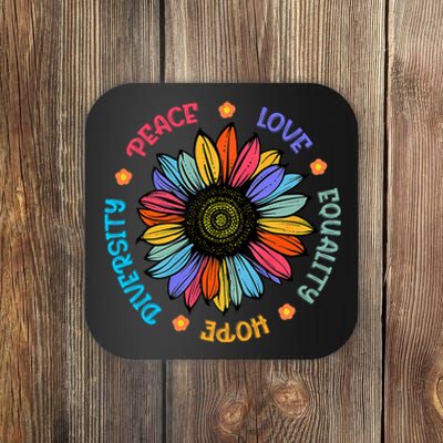 Peace Love Equality Hope Diversity Sunflower 2024 Coaster