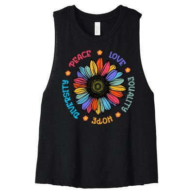 Peace Love Equality Hope Diversity Sunflower 2024 Women's Racerback Cropped Tank