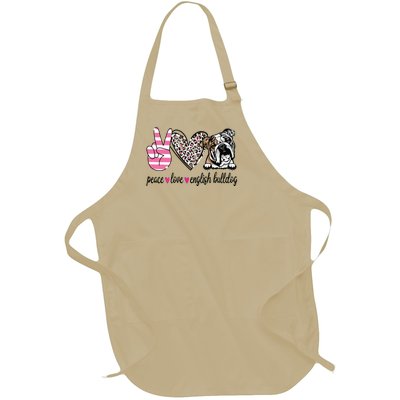 Peace Love English Bulldog Dog Lover Gift Full-Length Apron With Pockets