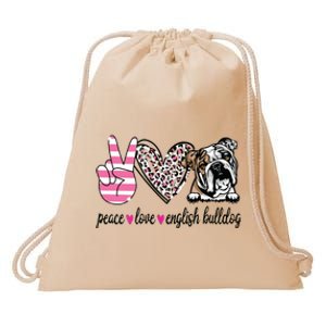 Peace Love English Bulldog Dog Lover Gift Drawstring Bag