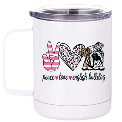 Peace Love English Bulldog Dog Lover Gift 12 oz Stainless Steel Tumbler Cup