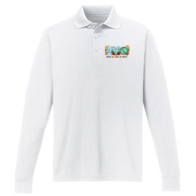 Peace Love Earth Planet Earth Day Performance Long Sleeve Polo