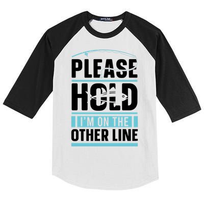 Please Hold I'm On The Other Line Fishing Funny Kids Colorblock Raglan Jersey