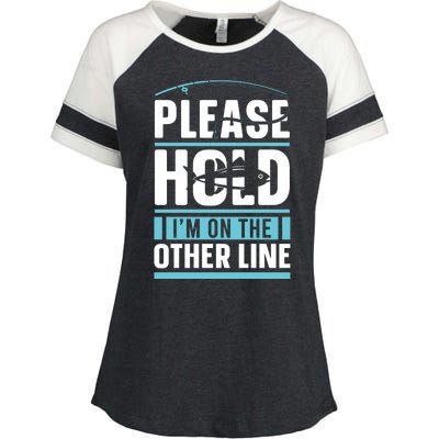 Please Hold I'm On The Other Line Fishing Funny Enza Ladies Jersey Colorblock Tee