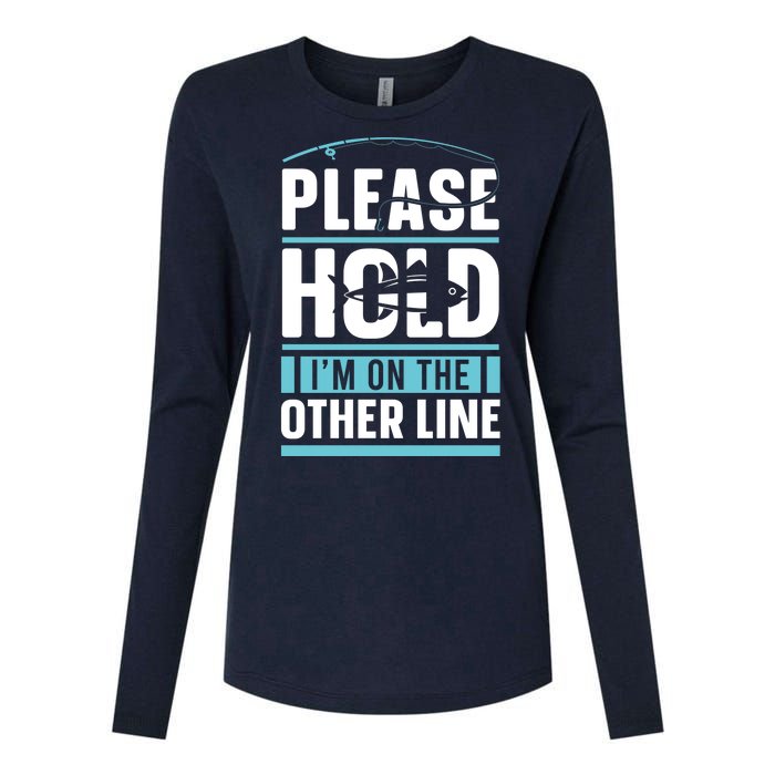 Please Hold I'm On The Other Line Fishing Funny Womens Cotton Relaxed Long Sleeve T-Shirt