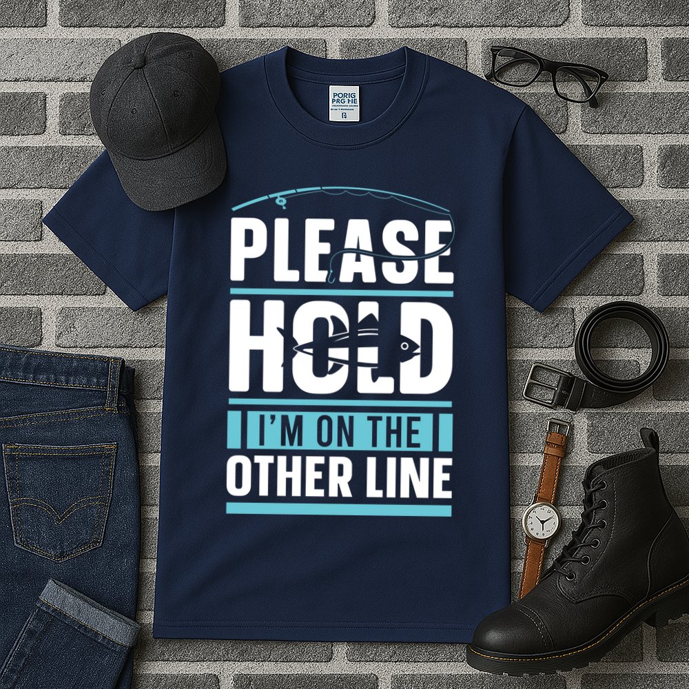 Please Hold I'm On The Other Line Fishing Funny Tall T-Shirt