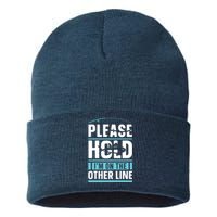 Please Hold I'm On The Other Line Fishing Funny Sustainable Knit Beanie