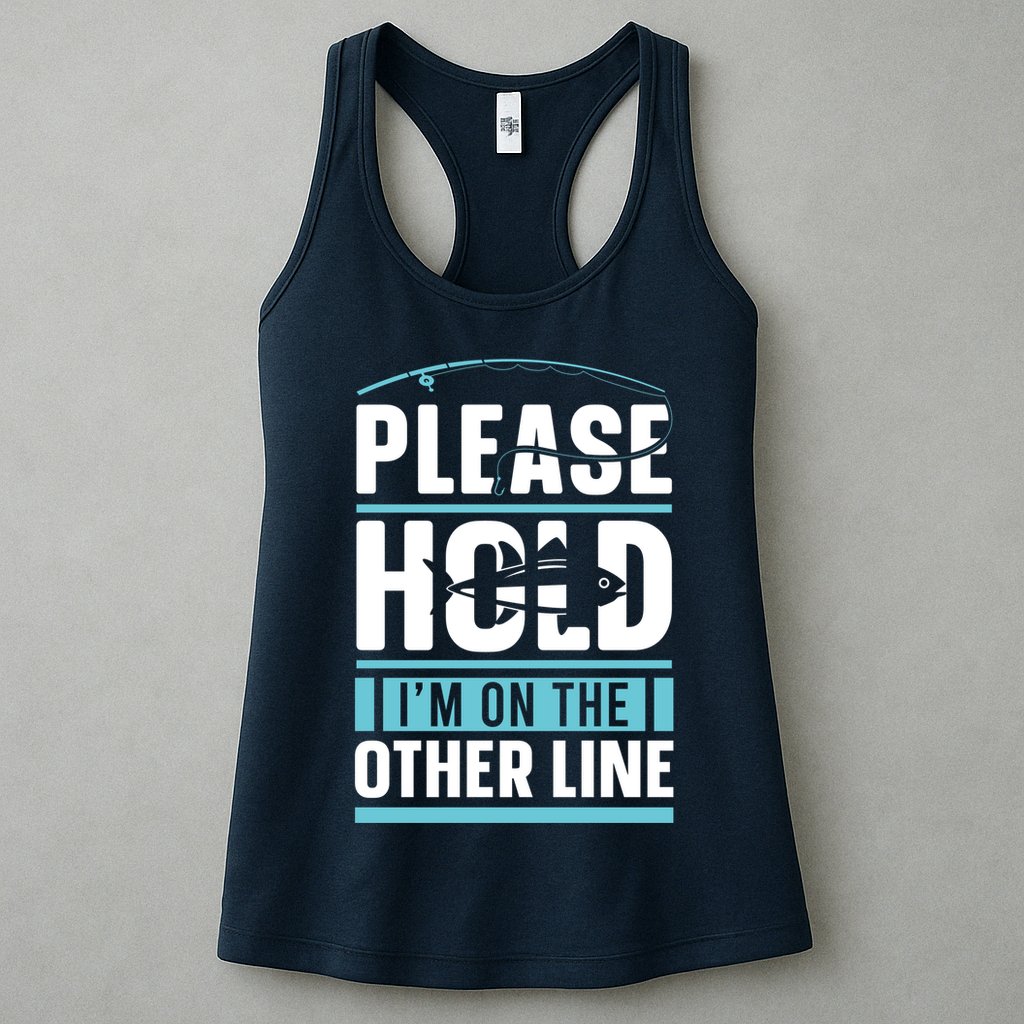 Please Hold I'm On The Other Line Fishing Funny Womens Tank Top