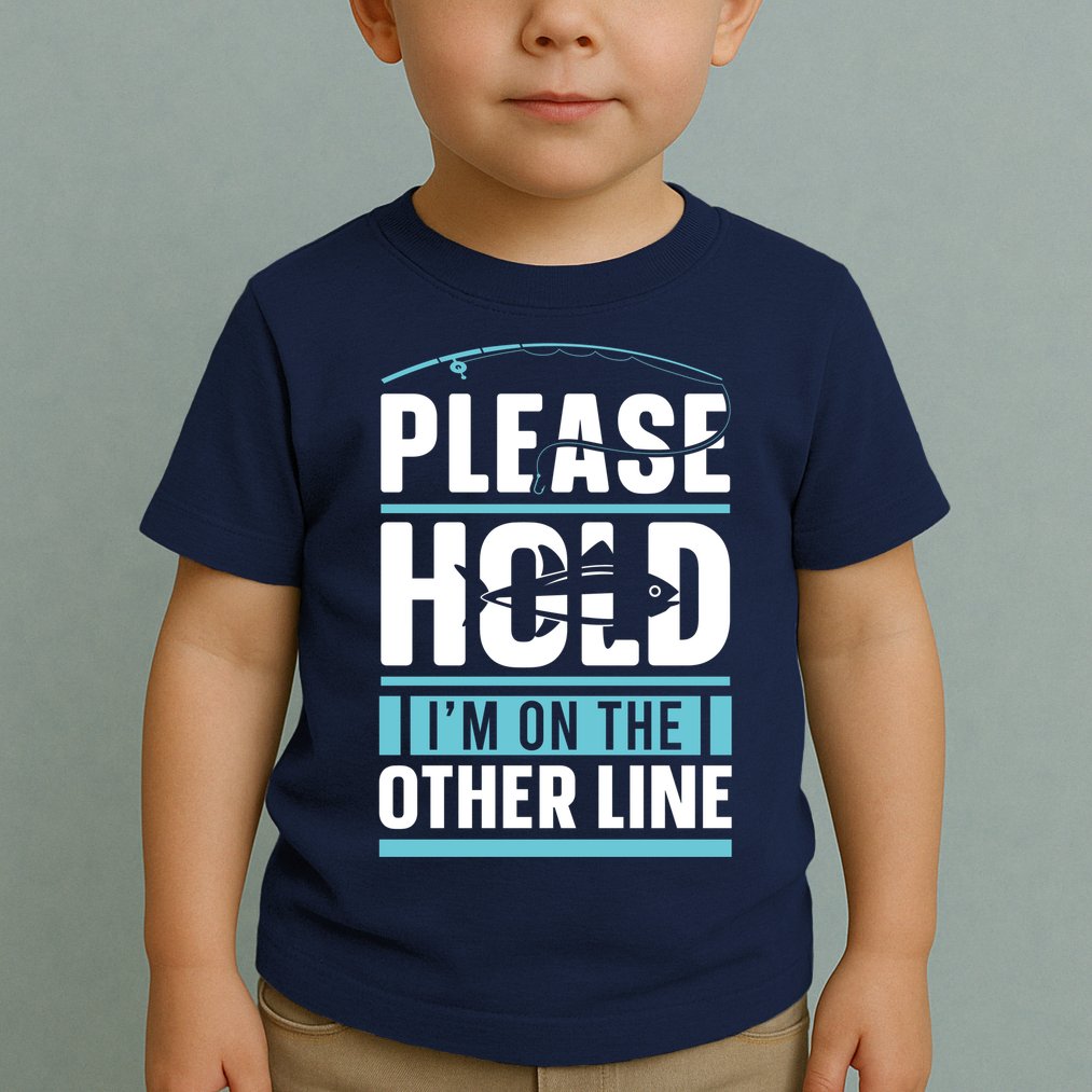 Please Hold I'm On The Other Line Fishing Funny Toddler T-Shirt