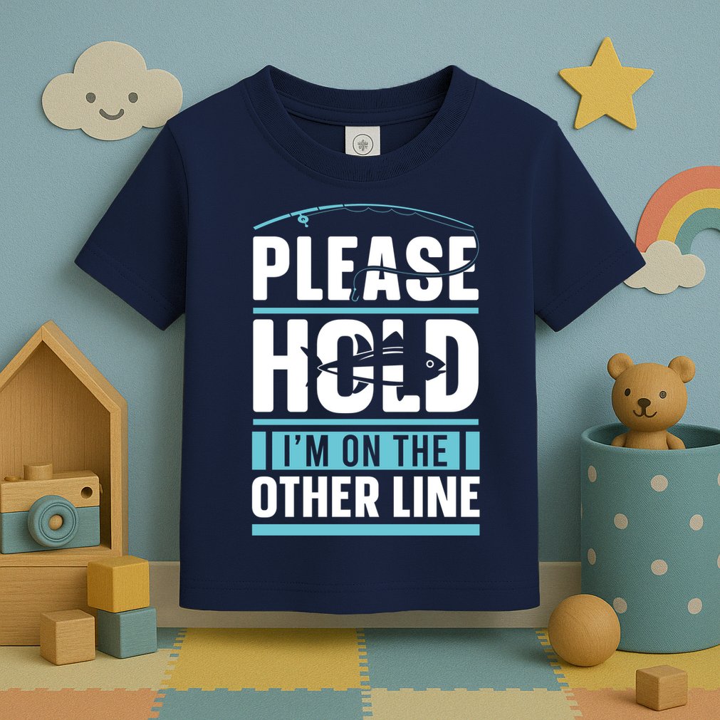 Please Hold I'm On The Other Line Fishing Funny Toddler T-Shirt