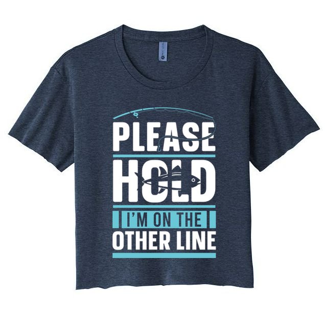Please Hold I'm On The Other Line Fishing Funny Crop Top
