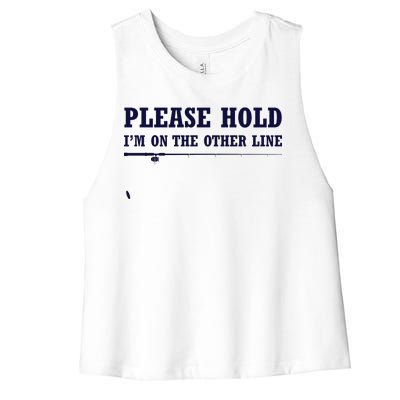 Please Hold I'm On The Other Line Funny Women's Racerback Cropped Tank