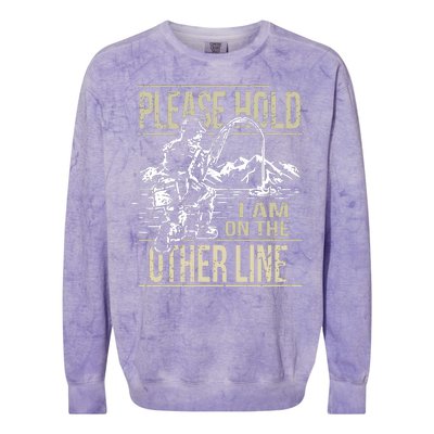 Please Hold I'm On The Other Line Vintage Funny Fishing Colorblast Crewneck Sweatshirt