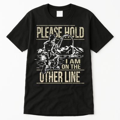Please Hold I'm On The Other Line Vintage Funny Fishing Tall T-Shirt