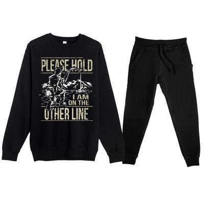 Please Hold I'm On The Other Line Vintage Funny Fishing Premium Crewneck Sweatsuit Set