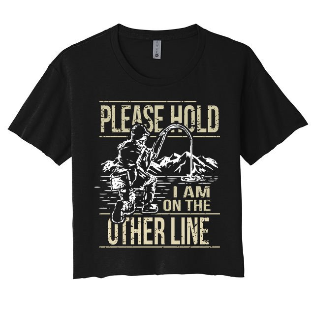 Please Hold I'm On The Other Line Vintage Funny Fishing Crop Top