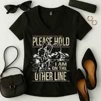 Please Hold I'm On The Other Line Vintage Funny Fishing Women's V-Neck T-Shirt