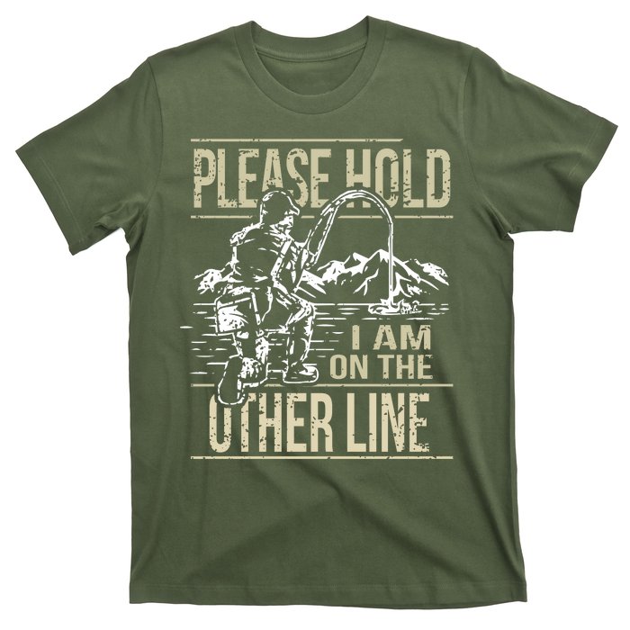 Please Hold I'm On The Other Line Vintage Funny Fishing T-Shirt