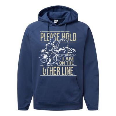 Please Hold I'm On The Other Line Vintage Funny Fishing Performance Fleece Hoodie