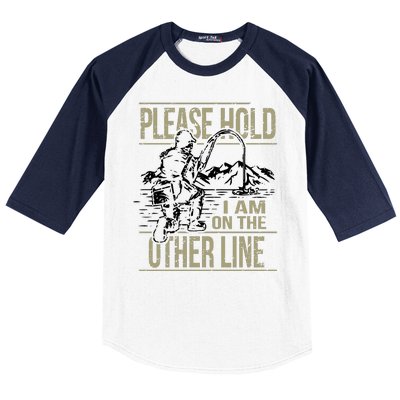 Please Hold I'm On The Other Line Vintage Funny Fishing Baseball Sleeve Shirt