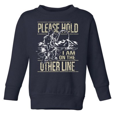 Please Hold I'm On The Other Line Vintage Funny Fishing Toddler Sweatshirt