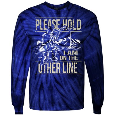 Please Hold I'm On The Other Line Vintage Funny Fishing Tie-Dye Long Sleeve Shirt