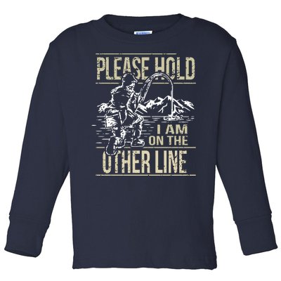 Please Hold I'm On The Other Line Vintage Funny Fishing Toddler Long Sleeve Shirt