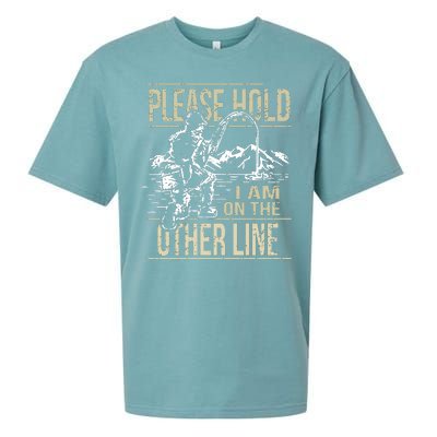 Please Hold I'm On The Other Line Vintage Funny Fishing Sueded Cloud Jersey T-Shirt