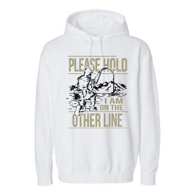 Please Hold I'm On The Other Line Vintage Funny Fishing Garment-Dyed Fleece Hoodie