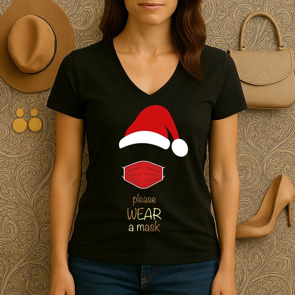 Please Wear A Mask Santa Reminder Women's V-Neck T-Shirt