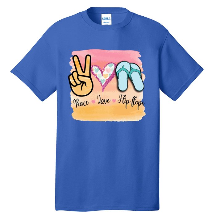 Peace Love Flip Flops Funny Hello Summer Vibes Beach Vacay Funny Gift Tall T-Shirt