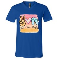 Peace Love Flip Flops Funny Hello Summer Vibes Beach Vacay Funny Gift V-Neck T-Shirt