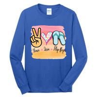 Peace Love Flip Flops Funny Hello Summer Vibes Beach Vacay Funny Gift Tall Long Sleeve T-Shirt