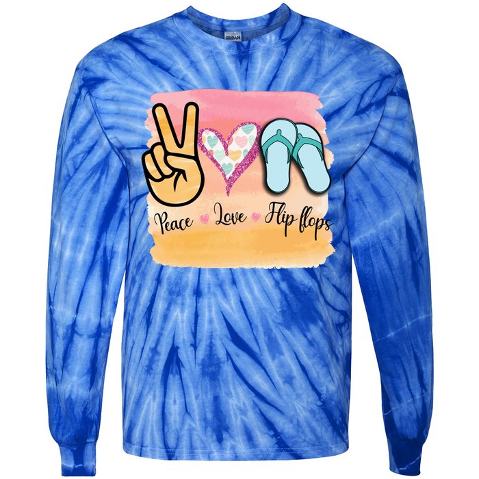 Peace Love Flip Flops Funny Hello Summer Vibes Beach Vacay Funny Gift Tie-Dye Long Sleeve Shirt