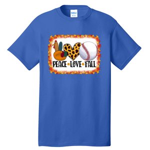 Peace Love Fall Turkey Baseball Ball Fall Vibes Thanksgiving Gift Tall T-Shirt