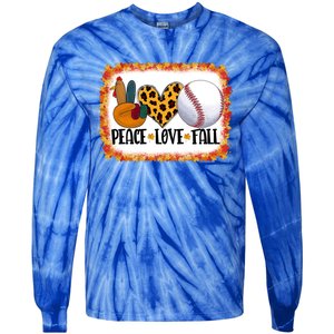 Peace Love Fall Turkey Baseball Ball Fall Vibes Thanksgiving Gift Tie-Dye Long Sleeve Shirt