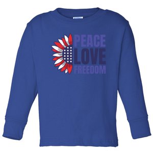 Peace Love Freedom Sunflower America Flag Usa 4th Of July Gift Toddler Long Sleeve Shirt