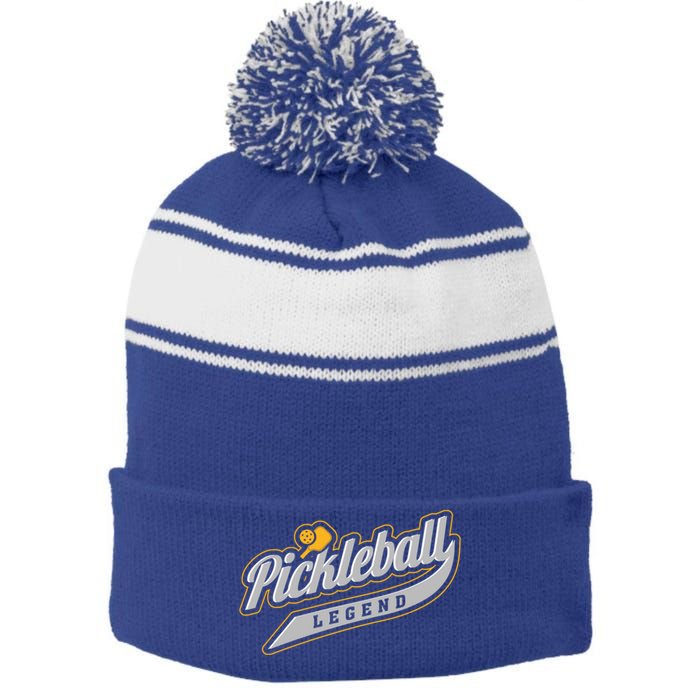 Pickleball Legend Funny Saying Dinking Hobby Sports Cute Gift Stripe Pom Pom Beanie