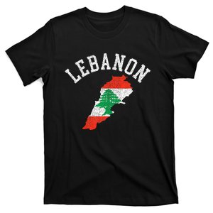 Patriotic Lebanon Flag Map Distressed T-Shirt