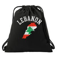 Patriotic Lebanon Flag Map Distressed Drawstring Bag