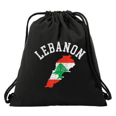 Patriotic Lebanon Flag Map Distressed Drawstring Bag