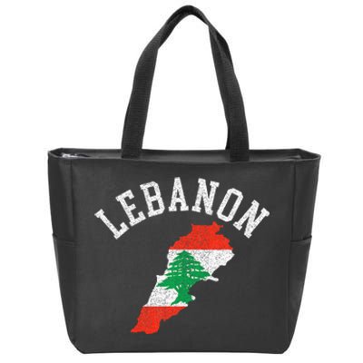 Patriotic Lebanon Flag Map Distressed Zip Tote Bag