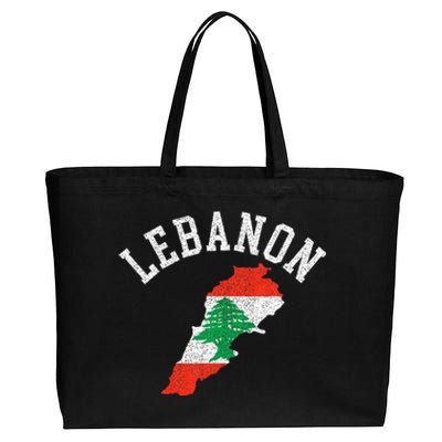 Patriotic Lebanon Flag Map Distressed Cotton Canvas Jumbo Tote