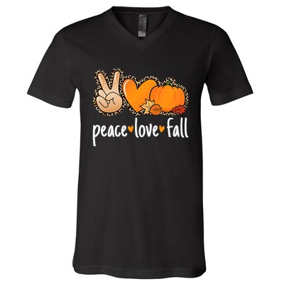 Peace Love Fall Pumpkin Autumn Thanksgiving V-Neck T-Shirt