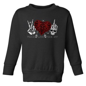 Peace Love FuckOff Skeleton Hand Half Heart Half Skull Toddler Sweatshirt