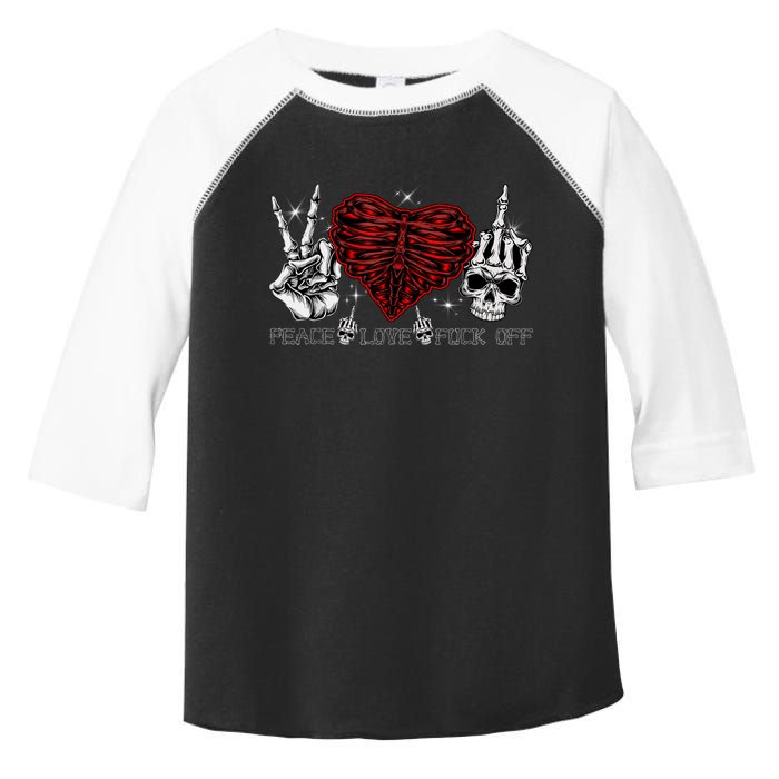 Peace Love FuckOff Skeleton Hand Half Heart Half Skull Toddler Fine Jersey T-Shirt