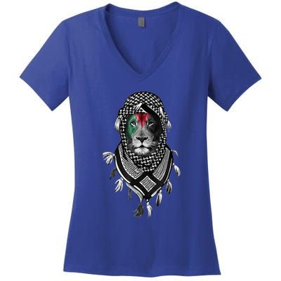 Palestinian Lion Free Palestine Free Gaza Palestine Flag Women's V-Neck T-Shirt