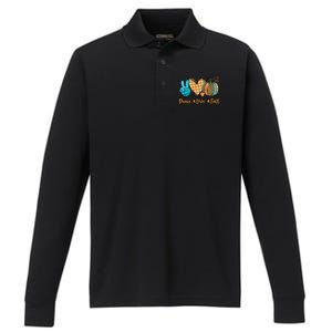 Peace Love Fall Pumpkin Autum Happy Fall Thanksgiving Gift Performance Long Sleeve Polo